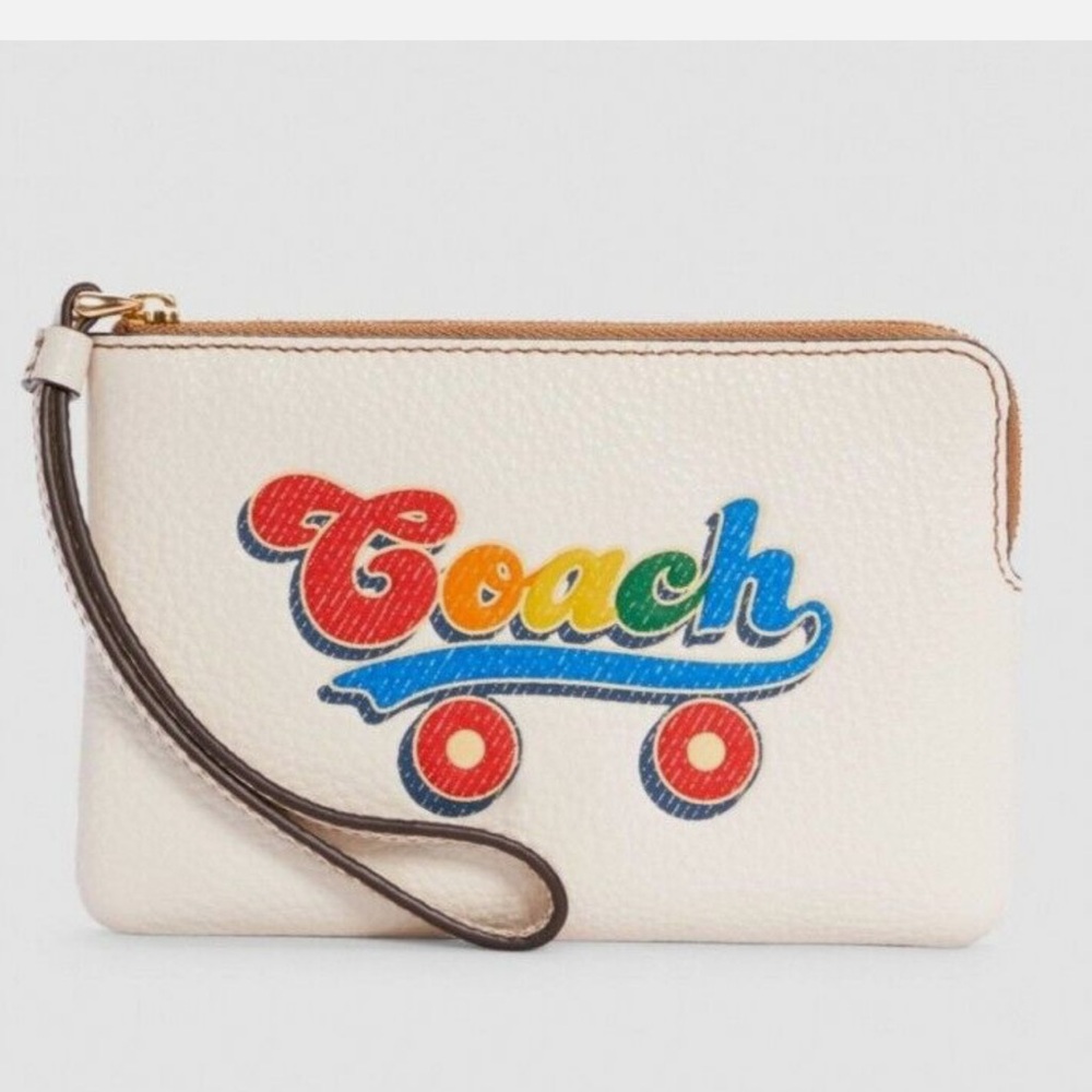 Coach White Wristlet with Colorful Logo